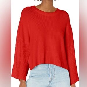 Jack by BB Dakota Boxy Poppy Red In The Mix Stitch Slightly Cropped Sweater